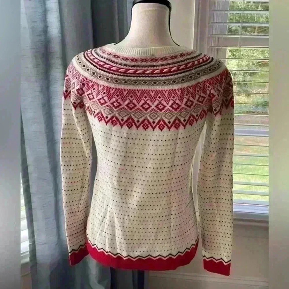 Talbots XS Women’s Sweater Fair Isle Red White - Picture 5 of 7
